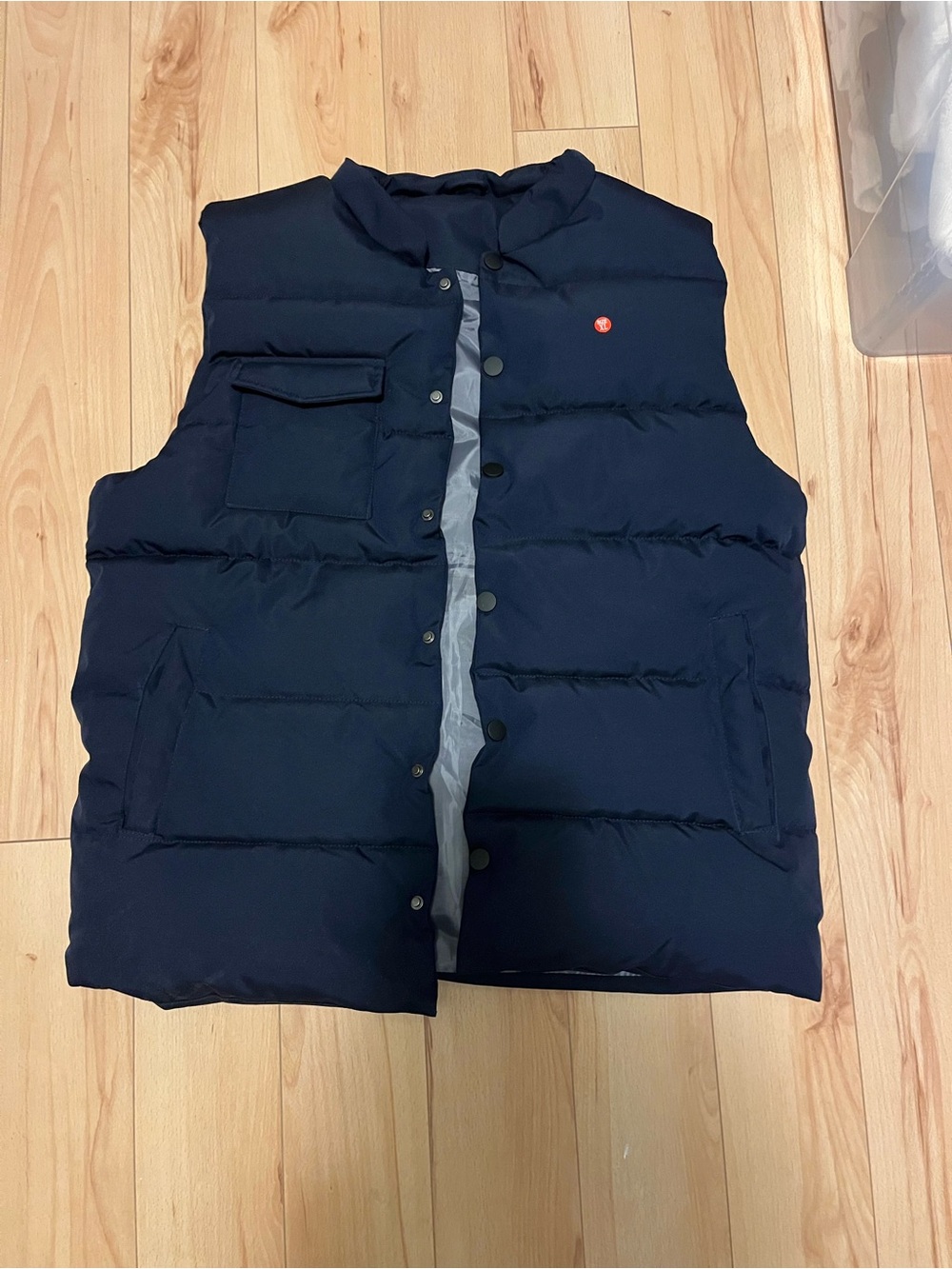 Navy Quilted Puffer Vest with Snap Front